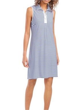 MSK Navy and White Striped Sleeveless Polo Coverup